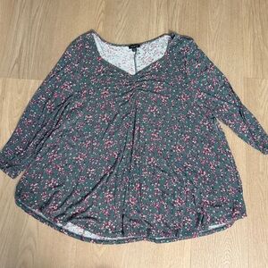 Lane Bryant Floral Long Sleeve Top - Pink and Green